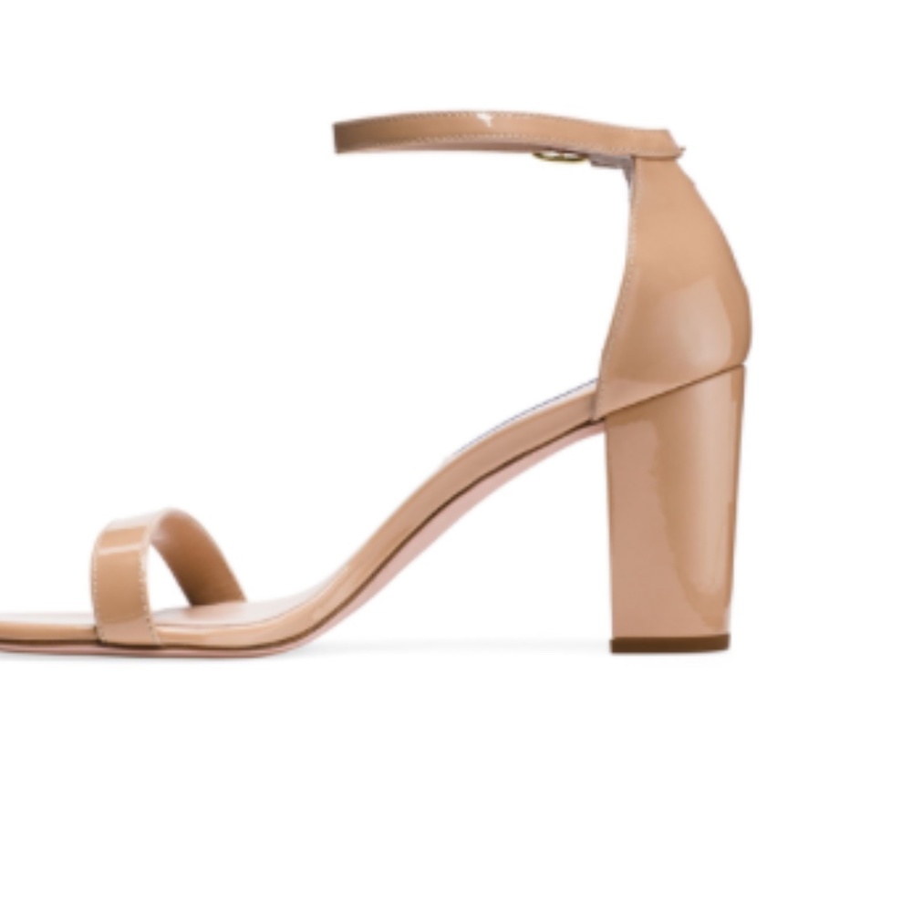 Stuart Weitzman Nearlynude Patent Leather Block-Heel Sandals
